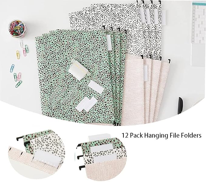 12 Pack Hanging File Folders Filing Cabinet Organizer Letter Size 1/5 Cut Adjustable Tabs Decorative for Home Office School Classroom, Leopard Print 9.3'' x 12.8''…
