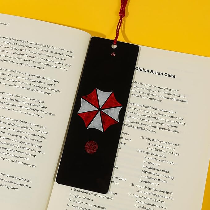 2 Pack Acrylic Bookmark Set with Red Tassels, Double Sided Survival Horror Inspired Book Markers, Anime Style Reading Accessories, Tactical Character Gift for Book Lovers Students Readers(2Pcs Evil)