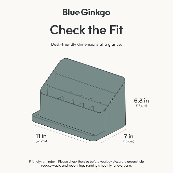 BLUE GINKGO Desk Organizer – Korean-Made Office Storage for Pens, Notes, Mail, and Supplies (Green)