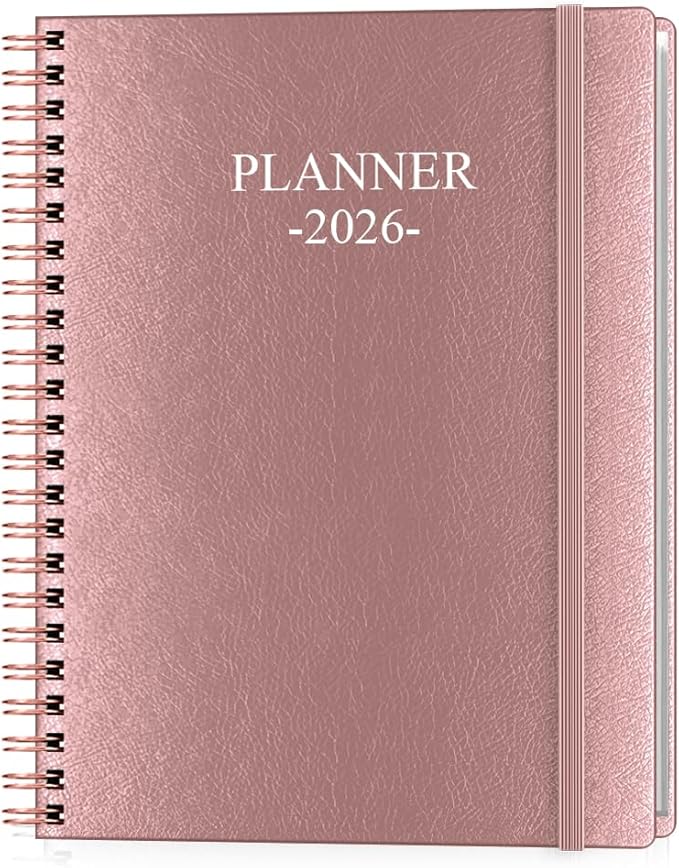 Planner 2026 - Weekly & Monthly Planner Runs from January 2026 to December 2026, 8.5 x 11", 12 Month Tabs, Inner Pocket, PU Leather Cover with Twin-Wire Binding, Monthly Planners 2026, Rose