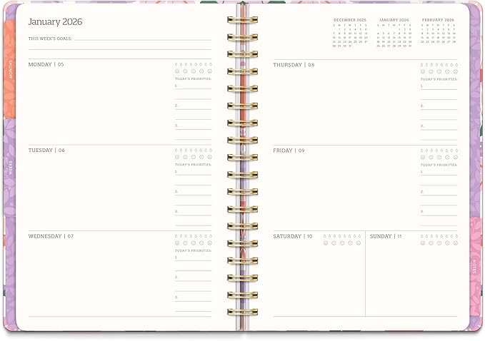 Orange Circle Studio 2026 Planner, Secret Garden, Tri-Tab, Triple-Section, August 2025 to December 2026, 9.76" x 8", Weekly Monthly Calendar, 96 Full Color Stickers & Note Pages