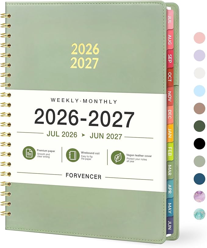 Forvencer Planner 2026-2027, Academic Planner Weekly & Monthly, Vegan Leather Cover Calendar Planner, July 2026 - June 2027, 6" x 8"", Daily Agenda with Tabs, Student Teacher Planning Organizer