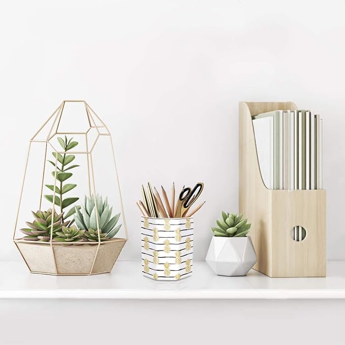 Pen Holder, Pencil Holder for Desk Pineapple Pattern Pencil Cup for Girls Kids Durable Ceramic Desk Organizer Makeup Brush Holder for Office, Classroom, Home, Yellow Pineapple