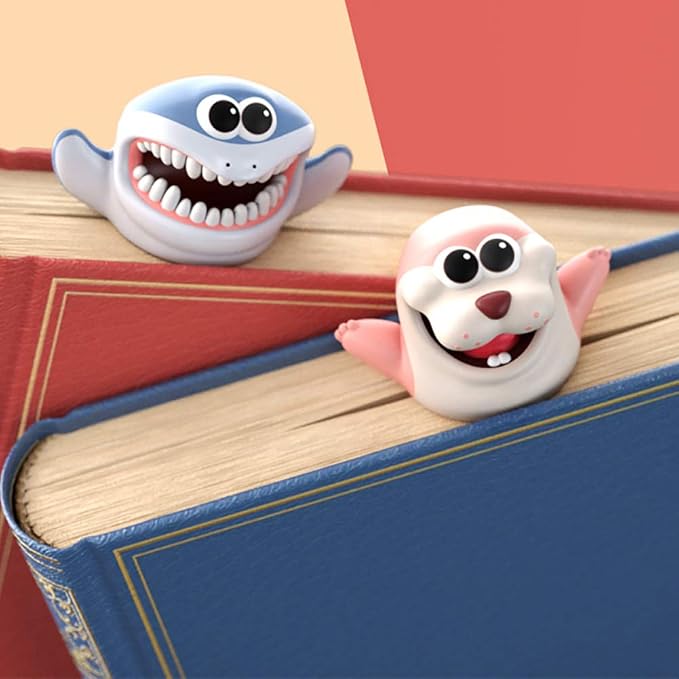 Cartoon Bookmarks, 3D Stereo Original Animal Page Mark, Ouch Ocean Series, Funny Cute creatived Gifts for Kids, Adult, PVC (Shark)