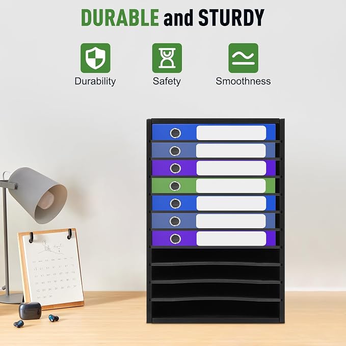 Desk Organizer, 11 Tier Letter Tray Paper Organizer File Sorter Rack Shelves, Black