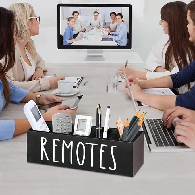 Multifunctional Wooden Remote Control Table Organizer - Living Room Storage Box for Remotes, Pens, Makeup Brushes, Office Desk Supplies and More - Declutter Your Home