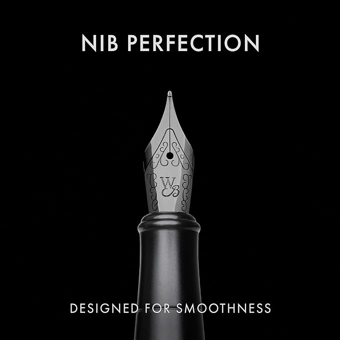 Wordsworth & Black Fountain Pen Set, 18K Gilded Medium Nib, Includes 24 Pack Ink Cartridges, A Refill Converter & Gift Pouch, Calligraphy, [All Black], Perfect for Men & Women