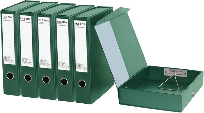 6 Pack Foldable Plastic Box Files A4 with Metal Clip,65mm Spine,Document Archive Folders for Office（Green）