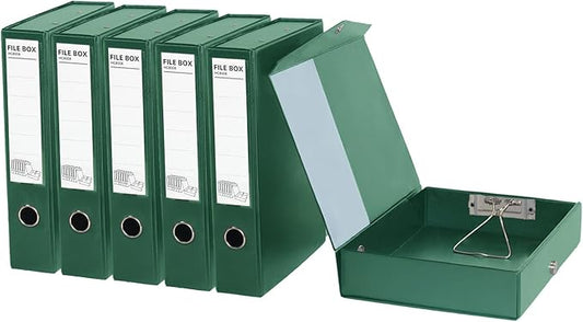 6 Pack Foldable Plastic Box Files A4 with Metal Clip,65mm Spine,Document Archive Folders for Office（Green）