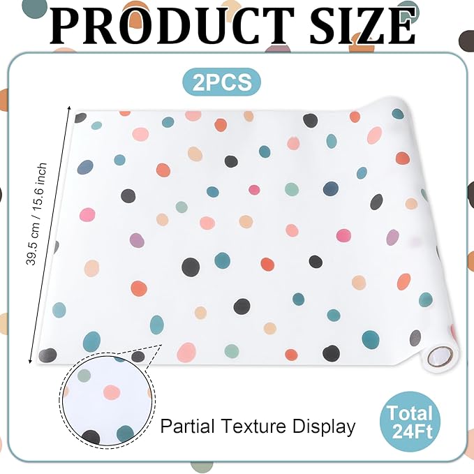 2 Rolls Boho Polka Dots Bulletin Board Paper Roll Non-Woven Bulletin Board Background Reusable Waterproof Poster Fade Resistant Poster for Classroom Decor Wrapping Craft Supplies 15.6 in x 12 Ft
