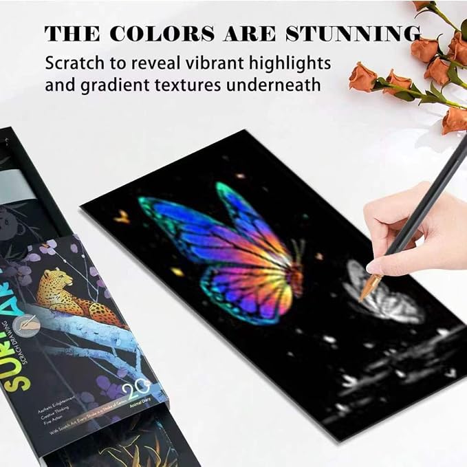Pull-Out Scratch Art 20-Sheet Natural Wonders Scratch Art Bookmark DIY Art Set—Perfect as Party Favors or Gifts (Animal Bookmarks
