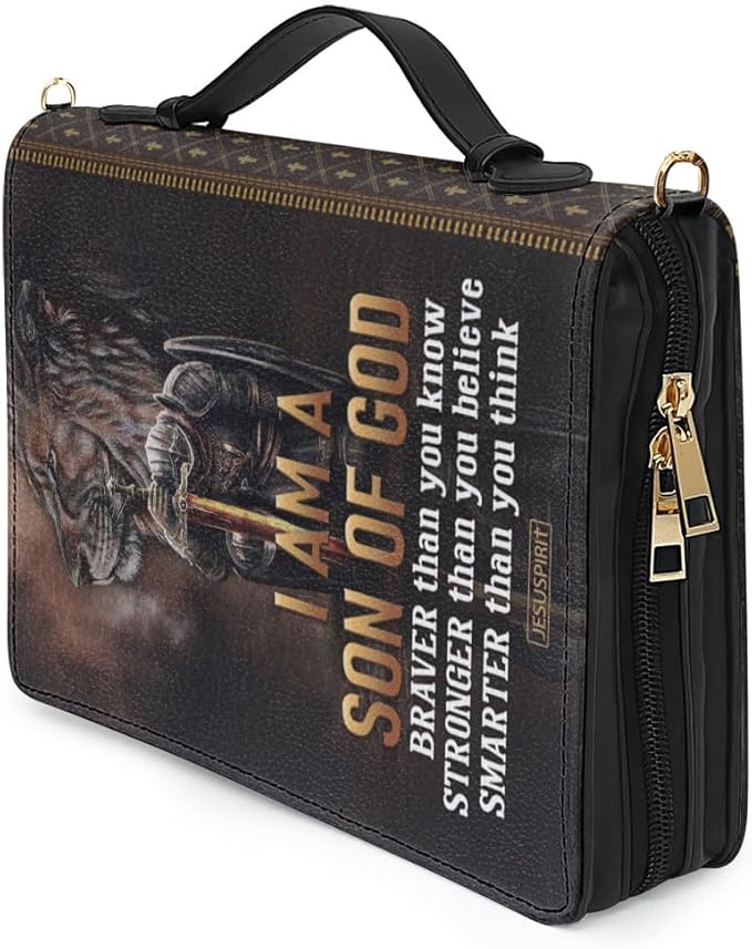 Jeuspirit Bible Covers - Leather Bible Organizer Case - Bible Book Carrier Bag With Zipper - Christian Gifts For Women - Bible Holder Bag, Bible Carrying Case Large Size (Son Of God)