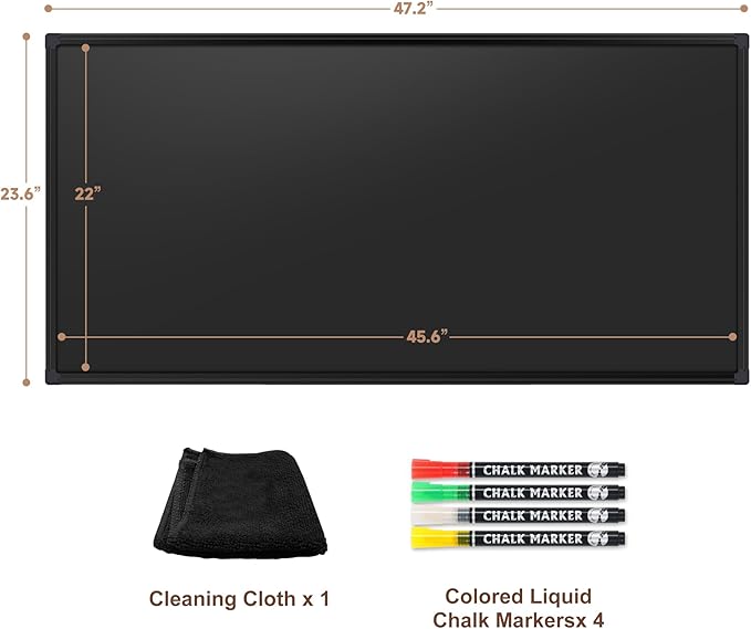 SELEAD Double-Sided Magnetic Chalkboard 48 x 24 Inches - Black Aluminum Frame Chalk Board Words Sign Wall Decor Long Plaque Pizarra for Business, Menu, School, Office