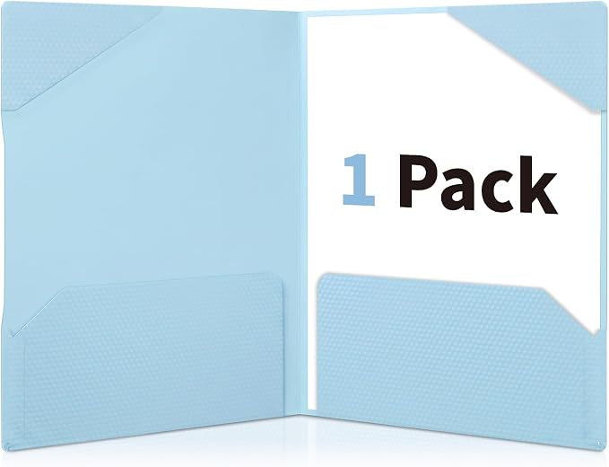 Sooez 1 Pack Plastic Folder, 2-Pocket Folder with Writable Category Label and Non-Slip Tabs, Fits A4/Letter Size Paper, Heavy-Duty Folders with Pockets for School, Office, Home (Blue)