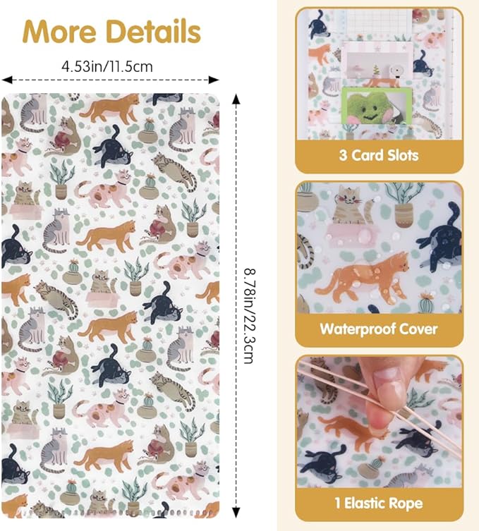 E-WEICHEN Pocket Planner Notebook with Plastic Sleeve, Dotted Planner Refills, 30Sheets, 8.25x4.25inches Regular TN Journal Notebooks,Travelers Notebook Insert for Sketching & Notes.White Cat