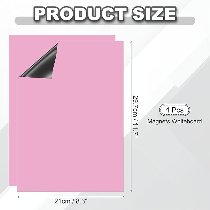 PATIKIL Dry Erase Board, A4 4 Pack Magnets Whiteboard Fridge Calendar to Do List Magnetic Board Office Supplies for Home Kitchen Refrigerator Desk Wall, Pink