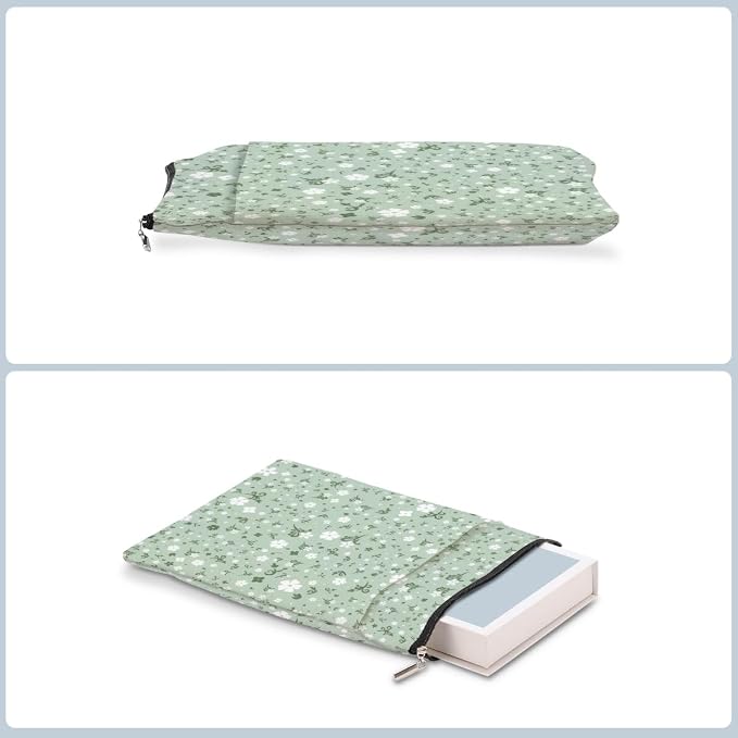 Floral Book Lovers Gifts Waterproof Flower Book Sleeve Botanical Book Pouch Book Protector with Zipper and Front Pocket Book Cover Case for Women Girl Friend Birthday Book Accessories Book Club Gifts