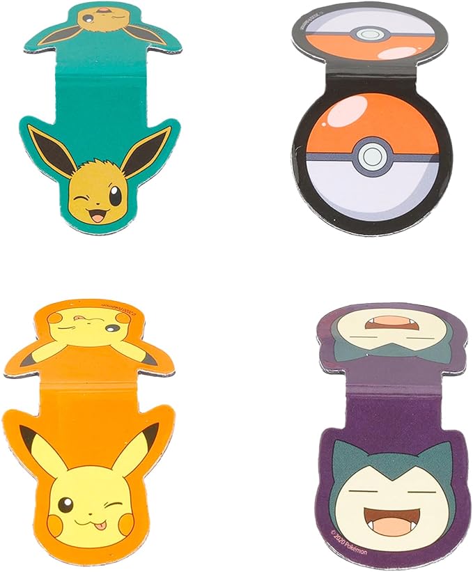 Pokemon Page Clips Set - Bundle of Pickachu School Supplies with 6 Magnetic Bookmarks Plus Pokemon Cards | Pikachu Office Supplies for Kids