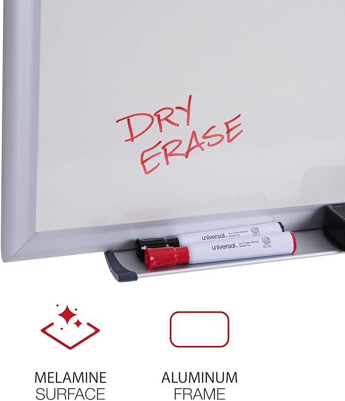 Universal 44624 Dry Erase Board, Melamine, 36 x 24, Aluminum Frame