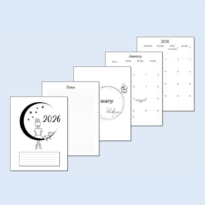 2026 Monthly Planner Calendar Refills for 7,8,9,11 Disc Mini, Classic, Skinny, Junior, Big size Discbound, Happy Planners, Loose-Leaf Inserts, 12 Month (7 Disc Mini, Puppy)