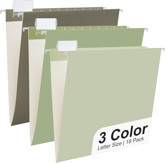 Y YOMA 18 Pack Gradient Hanging File Folders Letter Size Decorative Hanging Folder Pretty File Folder Organizer for Filing Cabinet Office Home with 1/5-Cut Adjustable Tabs, Leaf Green