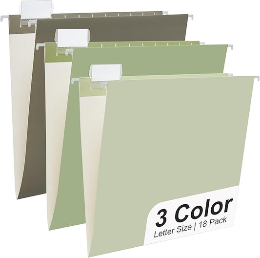 Y YOMA 18 Pack Gradient Hanging File Folders Letter Size Decorative Hanging Folder Pretty File Folder Organizer for Filing Cabinet Office Home with 1/5-Cut Adjustable Tabs, Leaf Green
