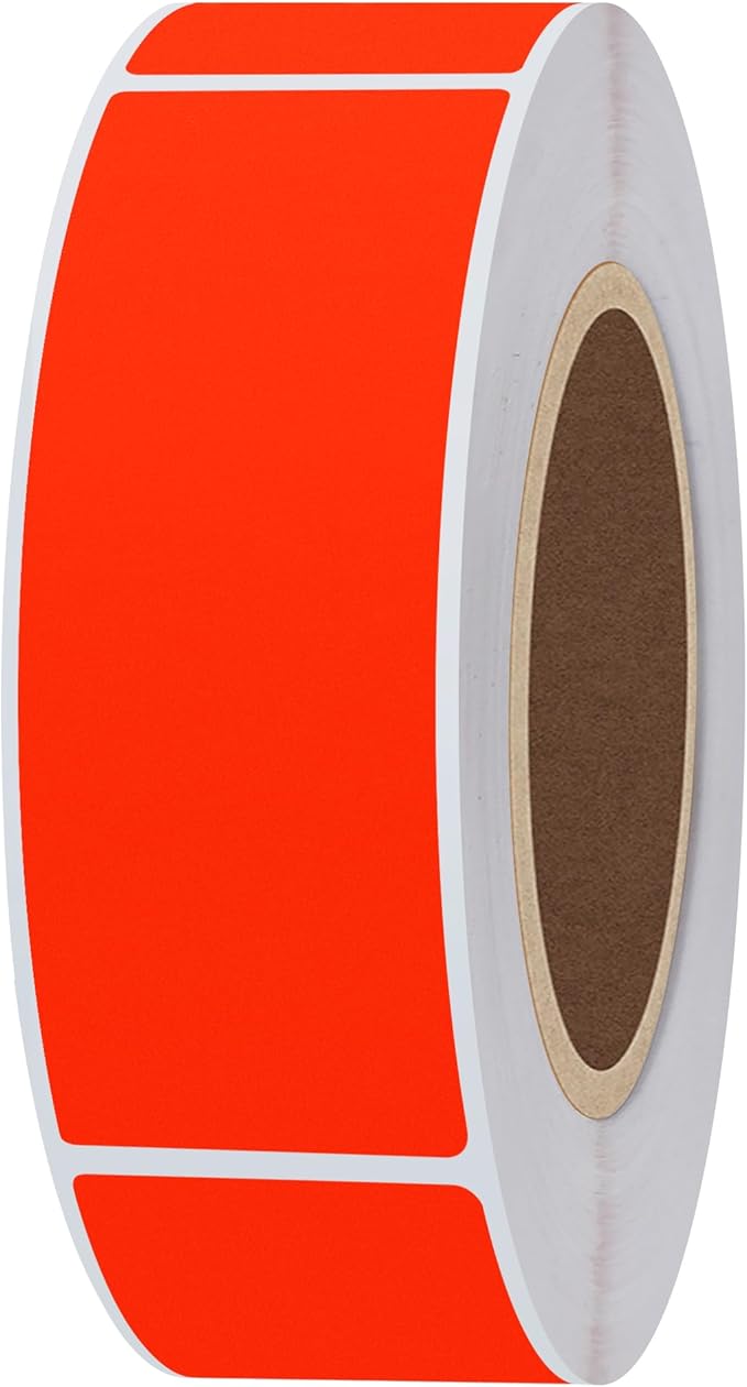 Hybsk 1x3 Inch Color-Code Labels Fluorescent Red Sticker Rectangle 500 Labels Per Roll (Fluorescent Red)