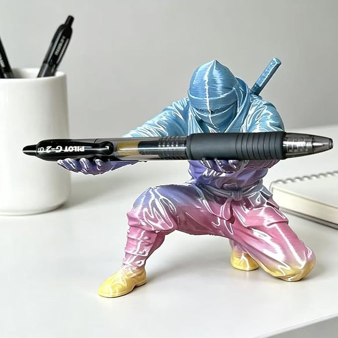Ninja Pen Holder for Desk, Black Ninja Decor Pen Stand Pencil Holder Desk Accessories for Office Home Classroom (Colorful Ninja)