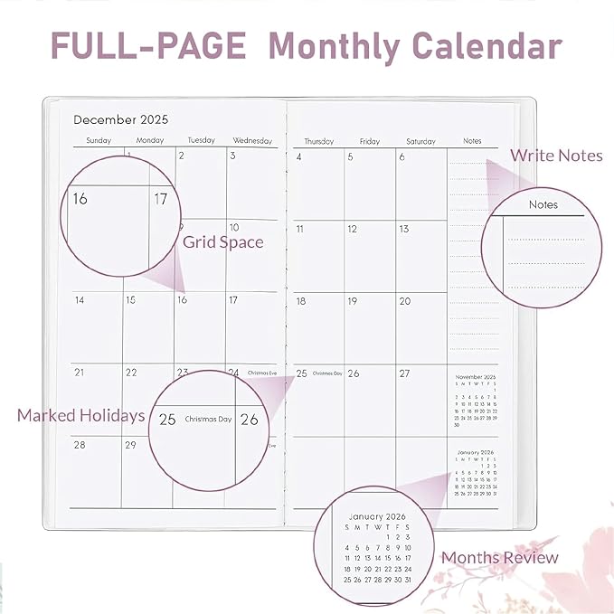 Pocket Calendar 2025-2026 Planner, Daily Weekly Monthly Planner Jan 2025 to Dec 2026 (3.7" x 6.7") Page Size, Daily Planner 2025 for Purse - Cute Cat