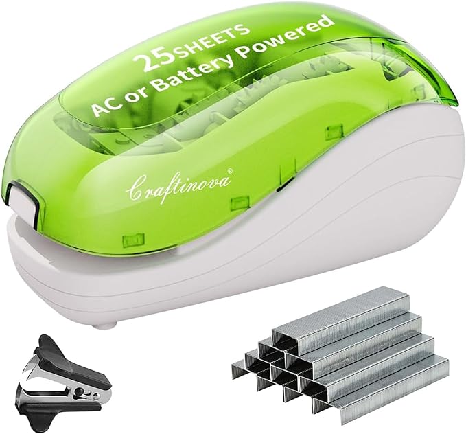 Electric Stapler，Including 2000 Staples and 1 Staple Remover, Suitable for Palm Size and high Comfort，25 Sheet Capacity, AC Adapter or Battery Powered，Battery not Included