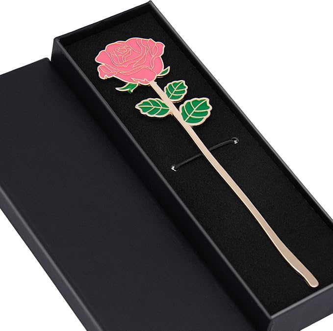 Metal Pink Rose Bookmark, Bookmarks for Women, Cute Bookmarks Gift for Book Lovers, Gift for Mother's Day, Girlfriend and Friend Graduation, Teacher's Day, Thanksgiving