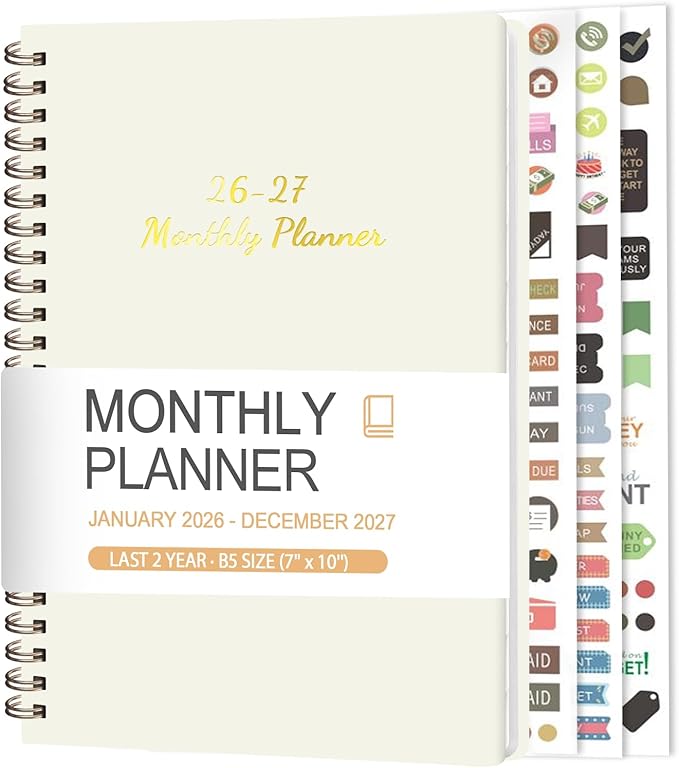 Monthly Planner 2026-2027, 2 Year Calendar 2026-2027 (Jan 2026 - Dec 2027), 7" x 10", 26-27 Monthly Calendar Planner, 24-Month Planning Book for Home School Office Supplies