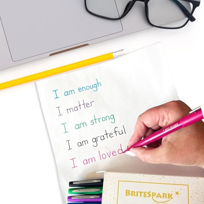 Felt Tip Pens with Positive Affirmations – Perfect for Teachers & Educators, Marking & Corrections – Great for Writing, Journals, Drawing, Planning – Great gift idea! (5 pack)