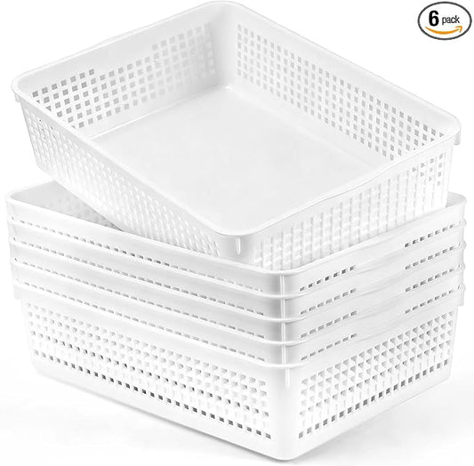 6 Pack Turn in Trays Classroom,Paper Trays for Classroom,A4 Size Plastic Paper Storage Tray,Plastic Storage Baskets for Library,Drawers,Office,Home, Kitchen, Bathroom(White)