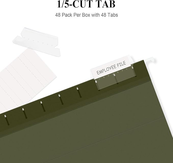 ViVin Hanging File Folders, 1/5-Cut Adjustable Tabs with 48 Per Box, 2 Inch Expansion, 48 Pack Letter Size Hanging File Folders, Designed for Office Home School Filing Cabinet(Green)