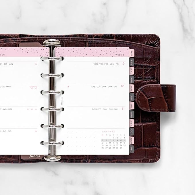 Filofax Calendar Diary Refill, Pocket Size, Week-to-View, Confetti Minimal Diary Pack, Multilingual: Five Languages, 2026 (C68291-26)