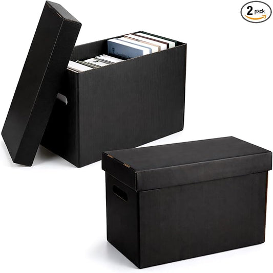2 Pack Black Comic Boxes Comic Book Storage Box Short Cardboard for 150-175 Collectibles, Double Thickness Design Stackable Case for Silver Age and Modern Comics Books Showcase Collectibles