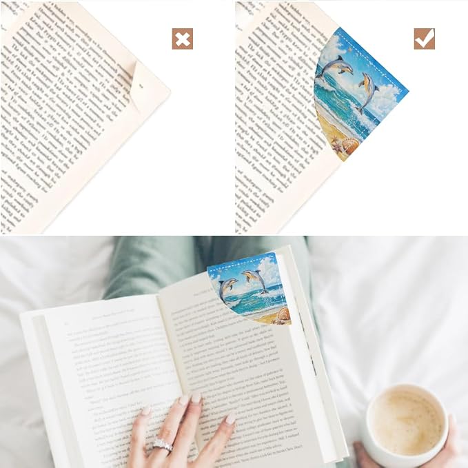 2PCS PU Leather Bookmarks 3.5x3.5 Inch Dolphin Ocean Design | PU leather bookmarks with dolphin ocean design for novels, journals, planners, students, teachers and book lovers.