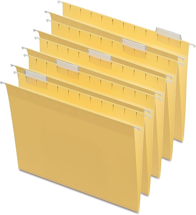 Staples Hanging File Folders, Letter Size, 5‑Tab, Yellow, Durable Construction – 50/Carton