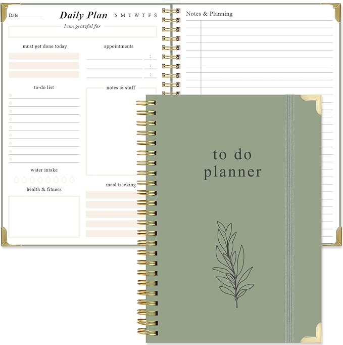 To Do List Notebook - Aesthetic Daily Planner to Easily Organize Your Tasks And Boost Productivity - Undated Planner for School or Office Supplies, 5.8" x 8.5", Green