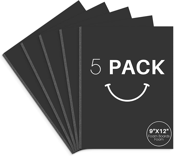 Golden State Art, Acid Free 5 Pack 9x12 Black Foam Boards Foam Core Poster Board, 3/16'' Thick Polystyrene Foam Sheet for Projects, Mounting, Crafts, Art and Presentations