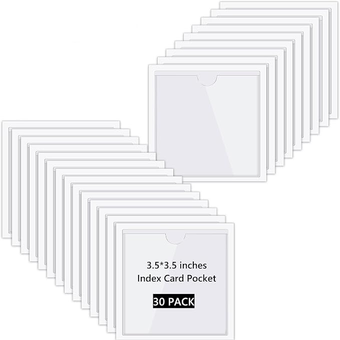 Chinco 30 Pcs Self Adhesive Pockets, Bin Labels for Storage Bins, Clear Pocket Label Sleeves, Plastic Index Card Holder with Top Open for Organizing Bins Box Drawer(3.5 x 3.5 Inch)