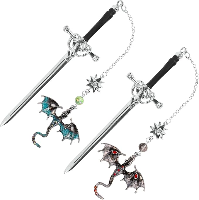 2 Pcs Fourth Wing Bookmark, Tassel Metal Pendant Dragon Sword Bookmarks for Reading Page Markers