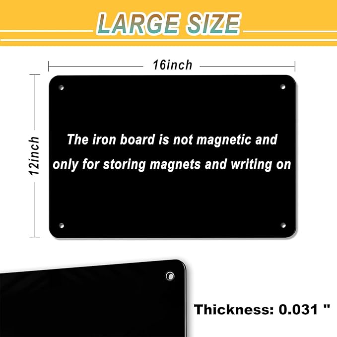16" x 12" Magnetic Board, Black Magnet Bulletin Board to Display Magnetic Letters, Suitable for Wall, Refrigerator, Compartment, Cabinet etc, with Dual Lock Tape and Screws for Easy Hanging