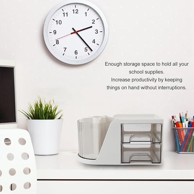 TOPINCN Desk Organizer, Desktop Stationery Organizer, Plastic Rotating Pen Holder Shelf, Ideal for Office Accessories and Small Items (White)