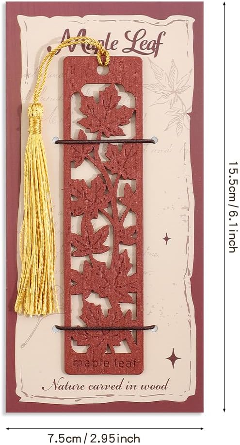 icceemee 2pcs Wooden Bookmarks with Red Maple & Ginkgo Foliage Design - Autumn Themed Book Markers for Women, Men, Readers - Unique Gift for Book Lovers