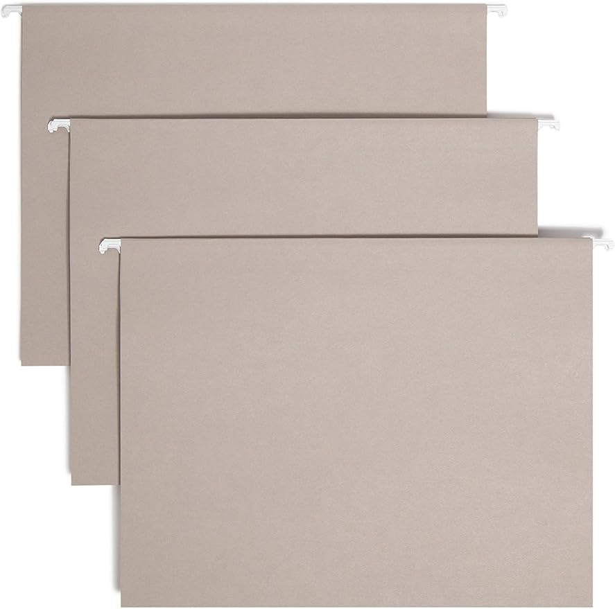 Smead Colored Hanging File Folder with Tab, 1/5-Cut Adjustable Tab, Letter Size, Gray (64063), (Pack of 10, 250 Count Total)