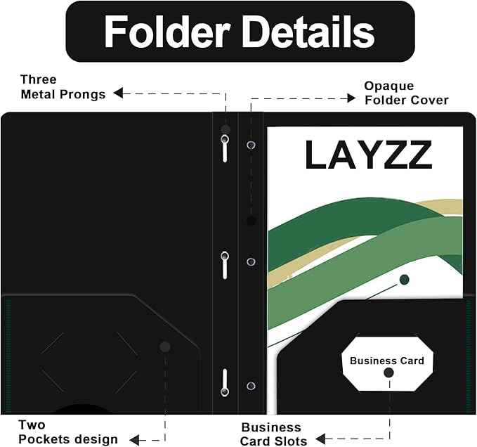 Two Pocket Folders with Prongs, LAYZZ 60 Pack Poly Plastic Folders, Heavy Duty Plastic Folders with Pockets and Prongs, Letter Size, for Offices and Schools (Black)