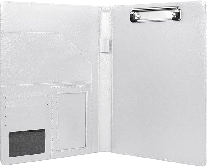 Marble Portfolio Case, WAVEYU Padfolio Cover Folder for Men, Conference/Resume/Legal Document Organizer with Letter/A4 Size Clipboard Hardboard, Business Card Holders, Document Sleeve, White Marble