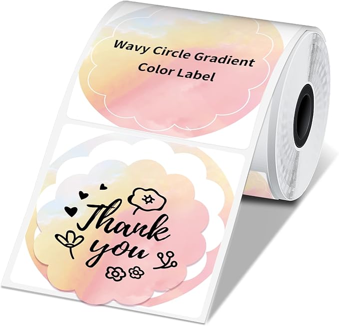 Phomemo Wavy Circle Thermal Label, Gradient Rainbow Orange Sticker Label for M110/M100/M220/M250/M108 Label Makers, 1.96" x 1.96" (50x50 mm), for Barcode/Address/Mailing/Logo/Business/Home